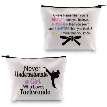 PXTIDY Taekwondo Cosmetic Bag Martial Art Karate Survival Kit Taekwondo Black Belt Toiletry Bag Taekwondo Mom Coach Gift(beige)