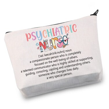 Psychiatric Nurse Makeup Cosmetic Bag Psych Nursing Gifts for Psychotherapist Mental Health Nurses Zipper Toiletry Pouch (nurse noun)