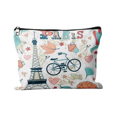Giwawa Women's Cosmetic Bags, Romantic Paris Eiffel Tower Maple Leaf Bicycle Ice Cream Toiletry Pouch Travel Bags and Brush Accessories Organizer Pen Cases Hand-held Purse
