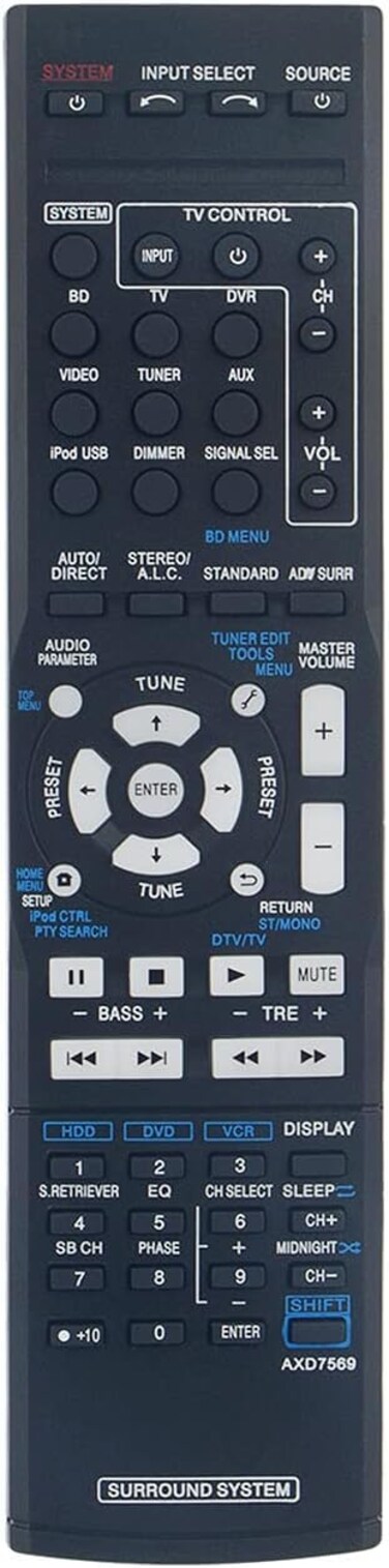 Allimity AXD7569 Replacement Remote Control Compatible with Pioneer 5.1CH Surround System HTP-710 SX-SWR2 S-DV595T HTP-610 S-SWR600 HTP-FS510 S-SWR500FS HTP-SB510 S-SB510