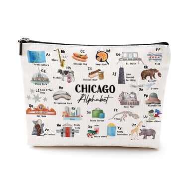 Chicago Alphabet Cosmetic Bag Makeup Bag Chicago Lovers Gift Chicago Travel Souvenir Merch Vacation Friendship Gifts for Women Chicago Lovers Girls Traveller Girls Trip Gifts Favors Christmas Birthday