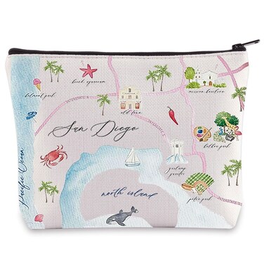 WZMPA San Diego City Map Cosmetic Bag San Diego Travel Souvenir Gift San Diego Long Distance Relationship Makeup Zipper Pouch Bag For Family Friend (San Diego)