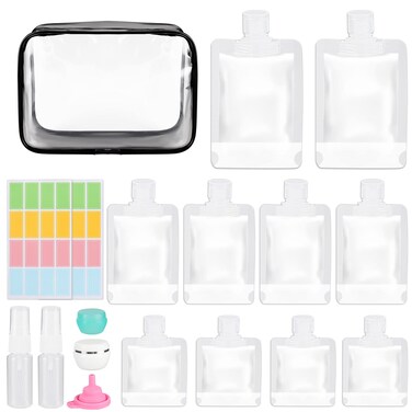 NAICHA Travel Pouches 16 PCS Refillable Travel Pouch for Toiletries Portable Travel Containers Empty Squeeze Pouches with Leakproof,Travel Accessories Bottles for Shampoo Lotion