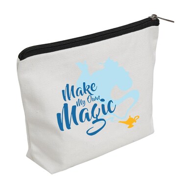 WZJHCL Magic Lamp Quotes Makeup Pouch Bag Jasmine Inspired Cosmetic Kit Bag Aladdin Lover Storage Pouch Bag Aladdin Fans Survival Kit (Make Magic)