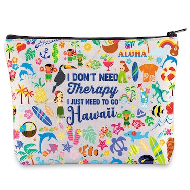 WZMPA Hawaii Vacation Travel Bag Hawaiian Gifts I Don't Need Therapy I Just Need To Go Hawaii Makeup Zipper Pouch Bag Hawaii Trip Merchandise (Therapy Hawaii)