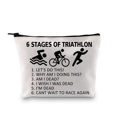 PXTIDY Triathlon Gifts Six Stages Of Triathlon Tri Harder Triathlete Cosmetic Bag Swim Cycle Run Gift for Triathlon Athletes