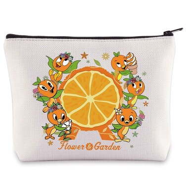 WZMPA Orange Bird Cosmetic Bag Orange Bird Lovers Gift Flower and Garden Orange Bird Makeup Zipper Pouch Bag (Flower&iuml;&frac14;&dagger;Garden)