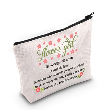 JNIAP Flower Girl Cosmetic Bag Wedding Day Flower Girl Gifts From Bride Flower Girl Proposal Makeup Pouch Wedding Attendant Gift
