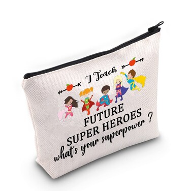 WZMPA Teacher Cosmetic Makeup Bag Teacher Appreciation Gift I Teach Future Super Heroes What's Your Superpower Zipper Pouch For Teacher Life (Teach Future Hero)