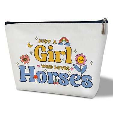 Cowgirl Makeup Bag - Just a Girl Who Lover Horses, Cosmetic Bag for Women Large Capacity Cosmetic Bag Appreciation Gift for Family, friends, Travel Accessories Organizer Storage Makeup Bag With Zipper
