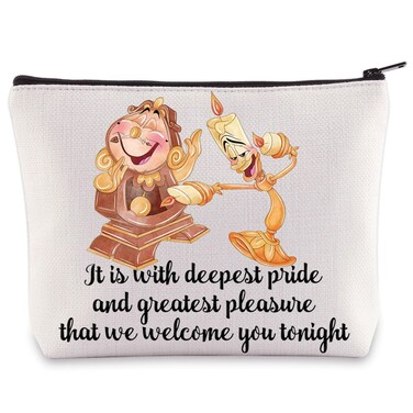 WZMPA Cogsworth &amp; Lumiere Cosmetic Bag Cogsworth &amp; Lumiere Fans Gifts It Is With Deepest Pride And Greatest Pleasure That We Welcome You Tonight Makeup Bag For Movie Fans (welcome tonight)