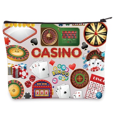 WZMPA Lucky Casino Cosmetic Bag Gambling Lover Gift Dice Poker Chips Casino Makeup Zipper Pouch Bag Gambler Casino Merchandise (Casino)