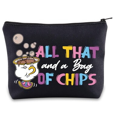 BWWKTOP Mrs. Potts And Chip Makeup Bag Beauty Beast Inspired Gifts All That And A Bag Of Chips Makeup Zipper Pouch Bag Chip Merchandise (Bag Of Chips BL)