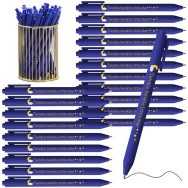 Ireer 36 Pcs Twinkle Twinkle Little Star Baby Shower Pens Moon and Stars Baby Shower Supplies Ballpoint Pens Retractable Black Ink Writing Pens Star Baby Shower Favors for Guests Gender Reveal Party