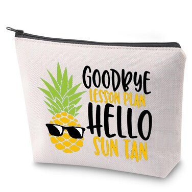 ZJXHPO Teacher End Of The Year Gift Goodbye Lesson Plan Hello Sun Makeup Bag With Zipper Summer Break Survival Kit Summer Vacation Gift (Hello Sun)