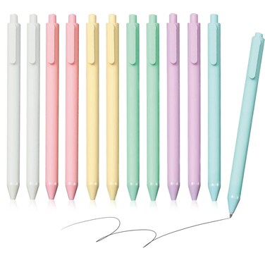 Jinja Brands 12 Pack Ballpoint Pens, Comfortable Writing Pens, Pastel Retractable Pretty Journaling Pens, Black Ink Medium Point 1.0 mm Gift Pens, Cute Pens Office Supplies for Women Men