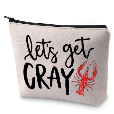 BLUPARK Crawfish Makeup Bag Crawfish Lover Gift Let's Get Cray Cosmetic Bag Mardi Gras Gift (Let's Get Cray)