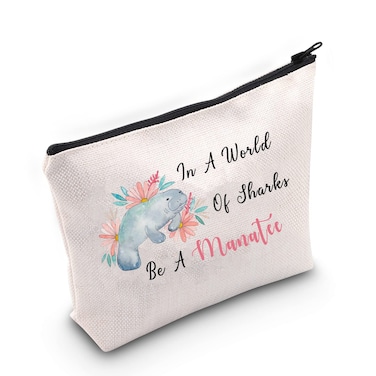 MNIGIU Manatee Cosmetic Makeup Bag Sea Cow Lover Gift In A World Of Sharks Be A Manatee Zipper Travel Pouch (manatee bag)