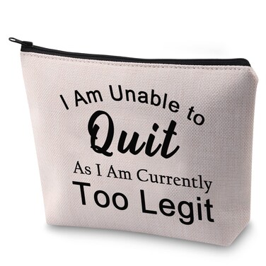 BLUPARK Motivatioanl Makeup Bag Workout Gift I Am Unable to Quit As I Am Currently Too Legit Cosmetic Bag for Gym Fan (Unable to Quit)