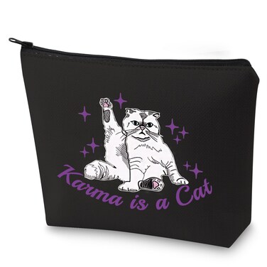 BLUPARK Album Inspired Gift Cat Lover Makeup Bag Singer Merchandise Gift Singer Inspired Cosmetic Bag for Fans (Karma Cat-BK)