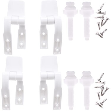 Canomo Universal White Plastic Toilet Seat Hinges Replacement with Bolts Screw and Nuts for Toilet Seats Lids, 2 Pairs
