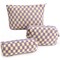Makeup Bag Checkered Cosmetic Bag Large Capacity Traveling Toiletry Pounch Organizer Cute Makeup Brushes Aesthetic Accessories Storage Bag for Girls Women (Purple-White)