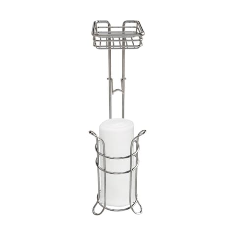 Lalalianghome Freestanding Toilet Paper Holder Tissue Paper Roll Dispenser with Shelf for Bathroom Washroom Storage Holds Reserve Collection Paper Towel Rack with Chrome Finish