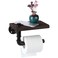 Luuuuucky Toilet Paper Holder with Shelf, Industrial Wall Mounted Tissue Roll Hanger with Rustic Wooden Shelf for Bathroom, Washroom (Black)