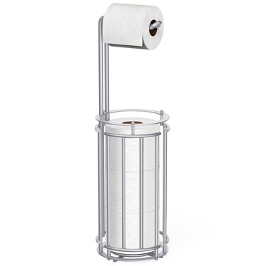 Meangood Toilet Paper Holder Stand and Tissue Paper Roll Dispenser for 4 Mega Rolls (Matte Silver)