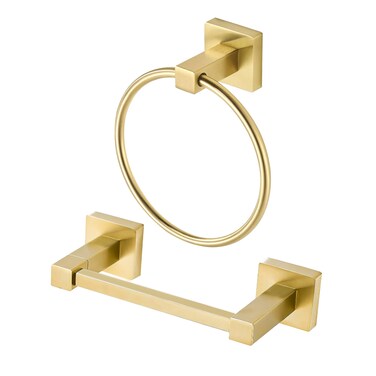 BigBig Home Gold Toilet Paper Holder,Modern Towel Holder for Bathroom Wall, Brushed Gold Toilet Tissue Holder Towel Ring Wall Mounted Double Post Toilet Roll Holder Square 2 Pieces Set