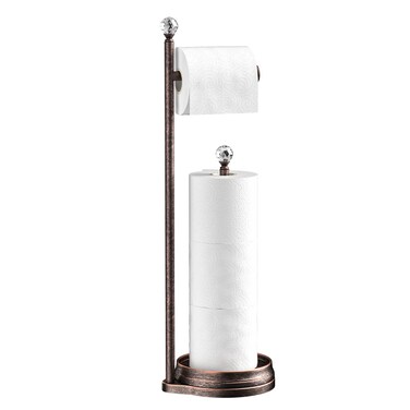 KASUNTO Toilet Paper Holder for Bathroom, Heavy Weighted Metal Free Standing Toilet Paper Holder Stand with Crystal Ball, Toilet Paper Roll Stand for Bathroom Accessories (Oil Rubbed Bronze)