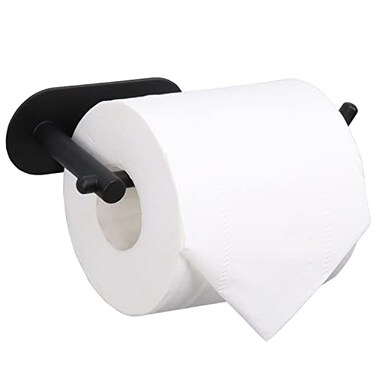 TocTen Toilet Paper Holder Self Adhesive, Stainless Steel Stick Toilet Paper Roll Holder, No Drilling Tissue Holder Easy to Install, Paper Holder for Bathroom, Office, Kitchen (Matte Black)