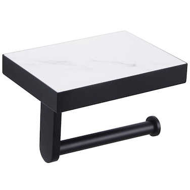 Sintered Stone Toilet Paper Holder with Shelf Matte Black, APLusee Stainless Steel Paper Holder with Phone Shelf Wall Mounted