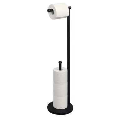 Alise Toilet Paper Holder Stand, Free Standing Toilet Paper Holder with Reserve, Weighted Base Toilet Paper Roll Holder Stand SUS304 Stainless Steel Toilet Paper Stand, Matte Black