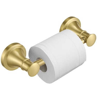 BESy Wall Mounted Toilet Paper Roll Holder Rustproof Toilet Tissue Paper Holder Bathroom Flexible Pivoting Tissue Handle Toilet Tissue Roll Holder, Brushed Gold, Stainless Steel