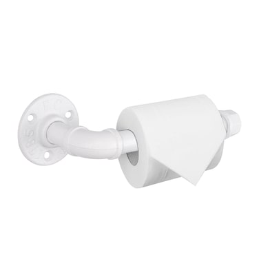 NearMoon Industrial Pipe Toilet Paper Holder, Heavy Duty DIY Toilet Roll Holder for Bathroom, Living Room and Kitchen, Vintage Rustic Iron Style Rust Free Bathroom Hardware, Wall Mounted (White)