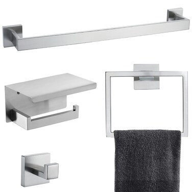 Brushed 4-Piece Bathroom Hardware Set Premium Stainless Steel Bath Towel Bar Sets Wall Mounted Bathroom Toilet Paper Holder with Shelf Set, 23.6 Inch