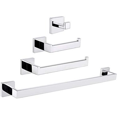 Suyar Polished Chrome Bathroom Hardware Set 4 Pieces, 304 Stainless Steel Bathroom Accessories, Include Robe Hook, Toilet Paper Holder, Hand Towel Holder, Bath Towel Bar
