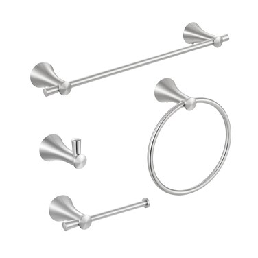 PARLOS 4-Pieces Brass Bathroom Hardware Accessory Set Brushed Nickel Towel Bar, Towel Ring, Toilet Paper Holder and Robe Hook Includes