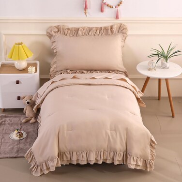 Wowelife Pink Toddler Bedding Set for Girls Toddler Bedding 4 Pieces Boho Tufted Comforter with Ruffles Design Toddler Girl Bed Set with Comforter, Fitted Sheet, Flat Sheet and Pillowcase