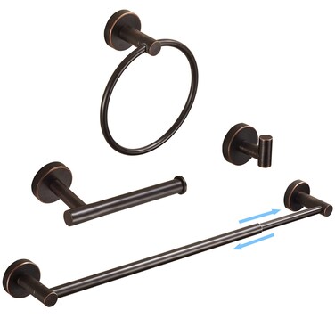 WEIKO Bronze Bathroom Accessories, Oil Rubbed Bronze Bathroom Hardware Set Includes Toilet Paper Holder 15 to 24 Inch Towel Bar Hand Towel Ring Robe Hook 4 Pieces Wall Mount