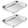 Stainless Steel Toaster Oven Pan Set of 2, P&amp;P CHEF 10.5 Inch Small Toaster Baking Pans for roasting and serving, Smooth Edges &amp; Mirror Finished, Healthy &amp; Easy Clean
