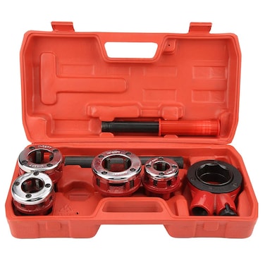 Ratchet Pipe Threader Kit,1/2" 3/4" 1" 1-1/4" Alloy Steel Dies Manual Plumber Pipe Threader Tool Set with Storage Case(#02)