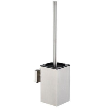 Generic Toilet Brush and Holder Silver Square Wall Mounted Toilet Bowl Brush with Lid Stainless Steel Cleaning Toilet Brush Set for Bathroom