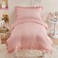Cozyholy 4 Piece Textured Seersucker Toddler Bedding Set Girls Crib Sheets Set Pink Ruffle Baby Bed Comforter Set Lightweight Bed in a Bag   Include Comforter, Flat Sheet, Fitted Sheet, Pillowcase