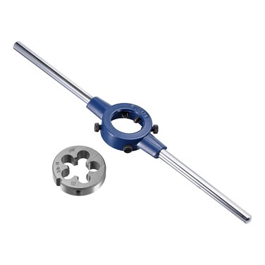 uxcell Round Die Stock Handle Wrench Set, 5/8-18 UNF Threading Die and 38mm (1-1/2") Die Holder (Fits: 26mm-38mm OD Die / M12-M16 Thread Die) Adjustable for Bolt Thread Repair