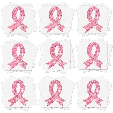 Jutom 20 Sheets 240 Pcs Breast Cancer Glitter Tattoo Sticker Temporary Ribbon Tattoos Breast Cancer Body Tattoos for Women Face Body Accessories(Light Pink)