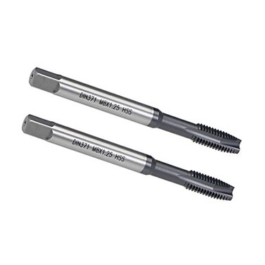 uxcell M8 x 1.25 Spiral Point Threading Tap, H2 Tolerance High Speed Steel TICN Coated, Round Shank with Square End, DIN371/376, Metric Screw Taps Tapping Bit for Thread Repair, 2pcs