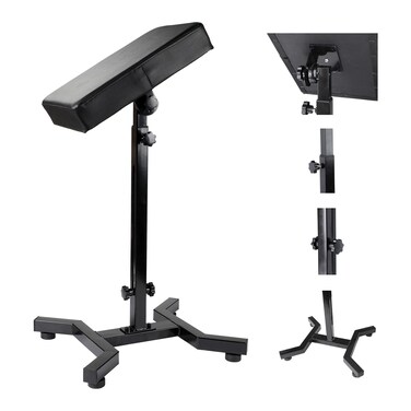 Solong Tattoo Armrest Stand and Legrest with Thicken Tattoo Pad 23 * 35 * 6cm, 180&Acirc;&deg; Rotation Adjustable Height Chair Frame Non-Slip Base Square Black Leather TA221