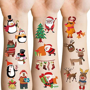 Apeso Christmas Temporary Tattoos for Kids, 24 Sheets Fake Cute Tattoo Stickers Waterproof for Body Face, Birthday Christmas Party Favors Supplies Stocking Stuffers Gifts for Boys Girls